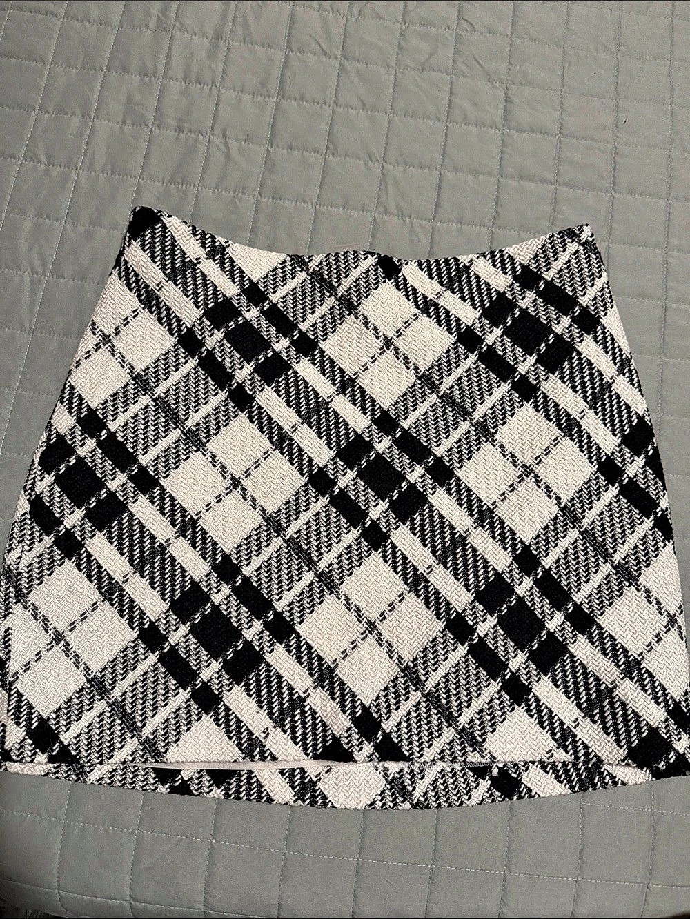 H&M Black and White Plaid Tweed Mini Skirt Medium